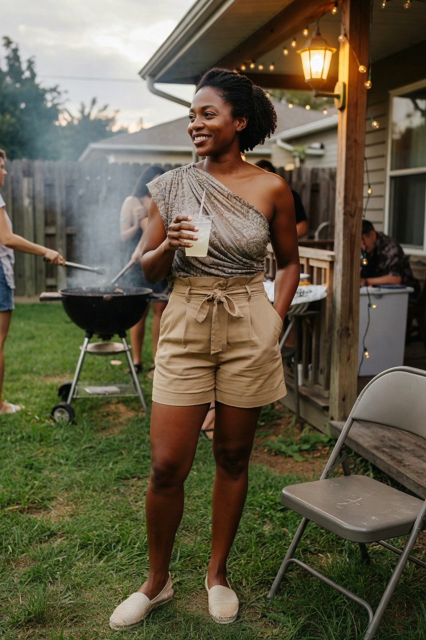 One Shoulder Top With High Waisted Shorts