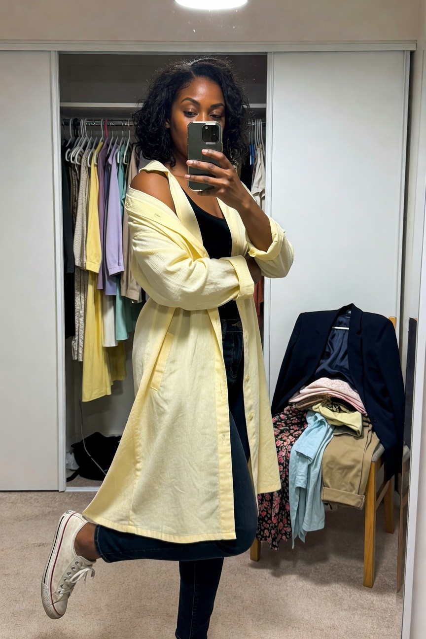 Yellow Shirt Over Jeans For Spring