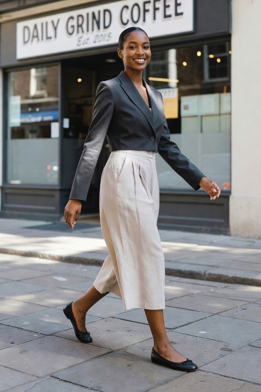 Cropped Blazer And Midi Skirt