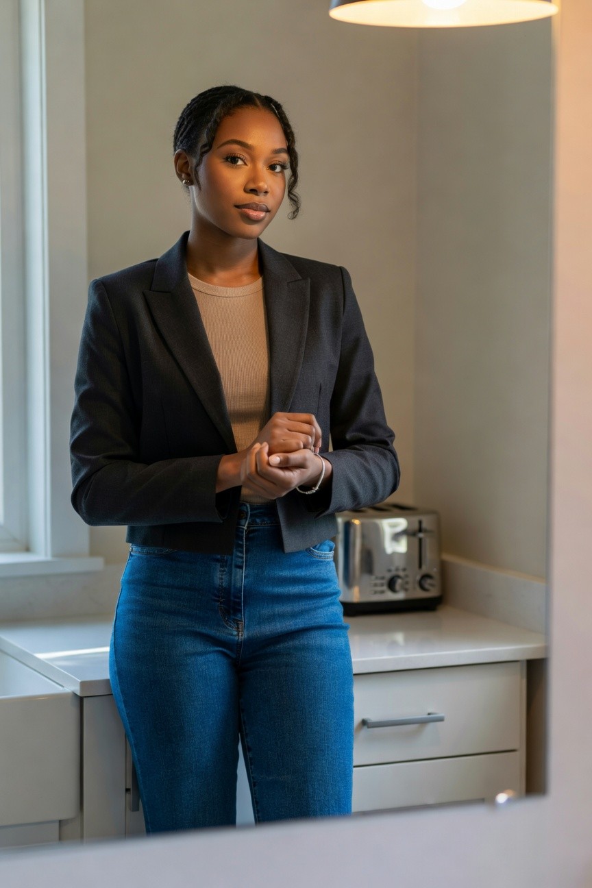 Cropped Blazer Over Jeans For School