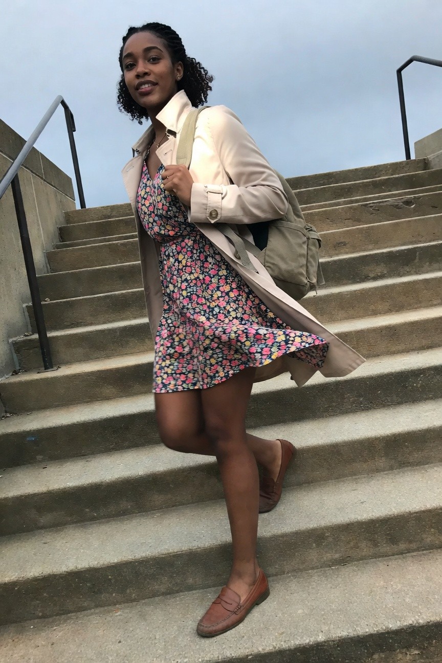 Floral Dress Layered With Trench Coat For School Days
