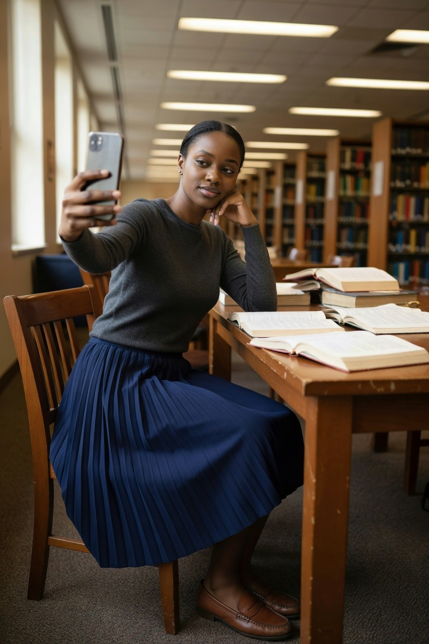 Navy Pleated Skirt For Everyday Classes