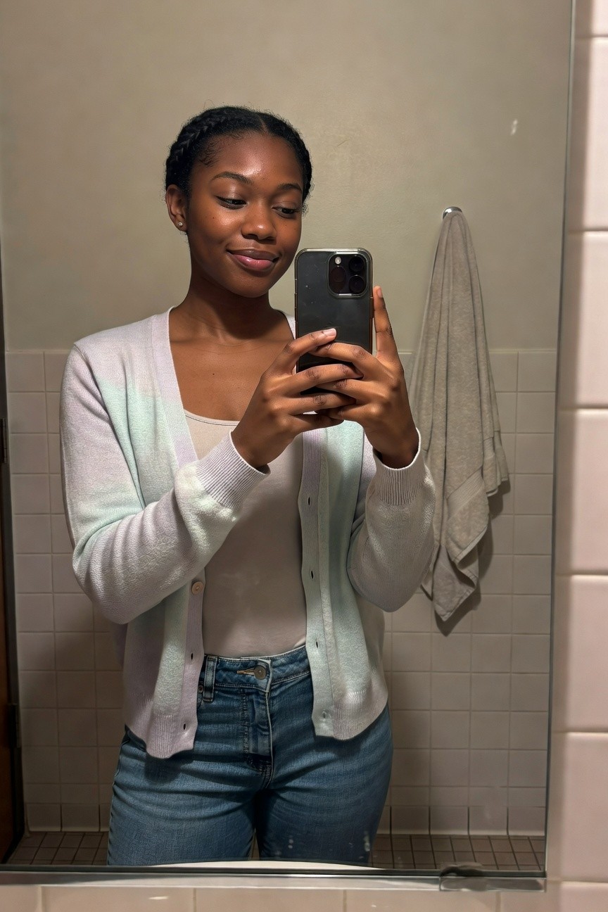 Soft Pastel Cardigan Over Jeans