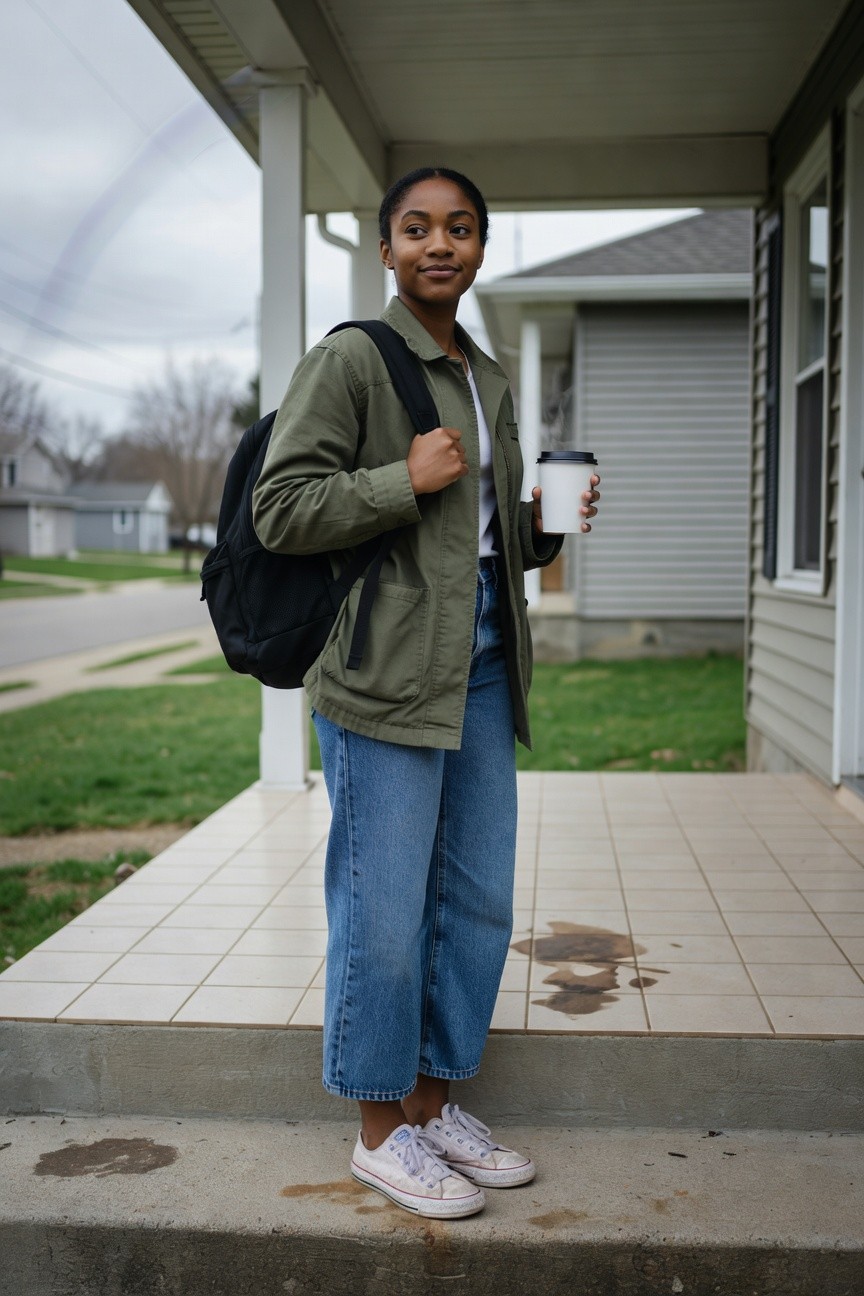 Utility Jacket Over Wide Jeans