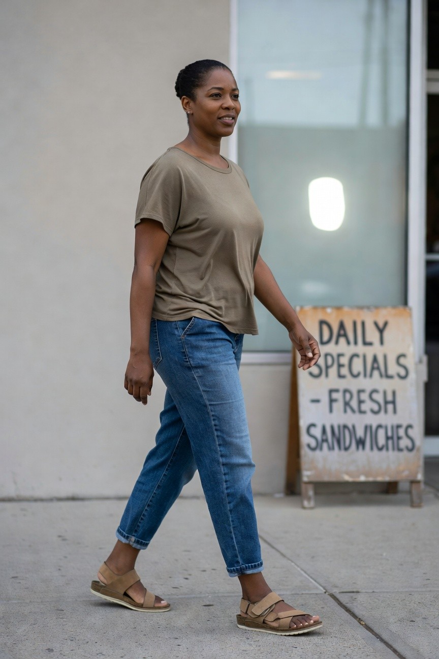 Simple Tee With Jeans For Moving Freely
