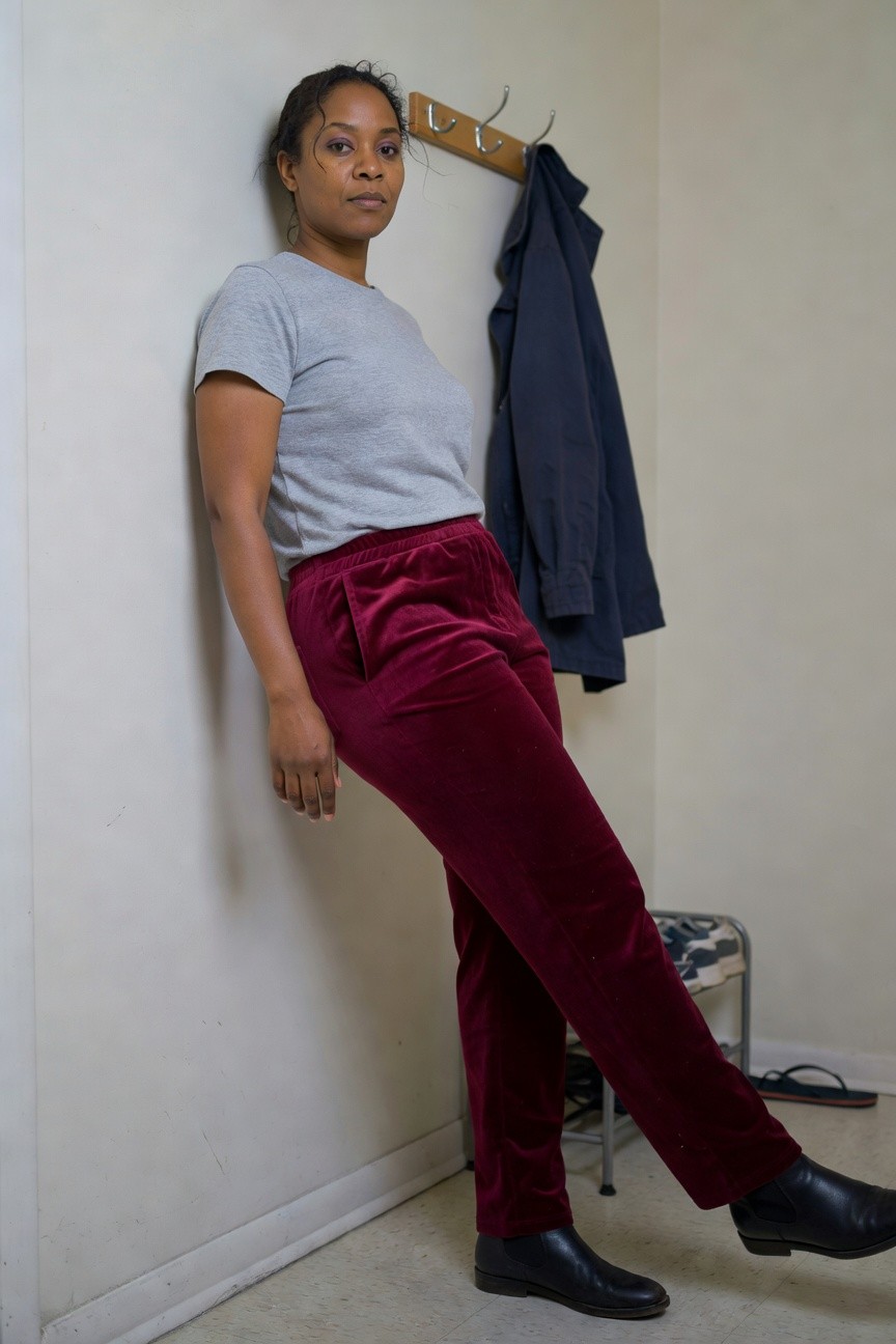 Velvet Pants With A Gray Tee