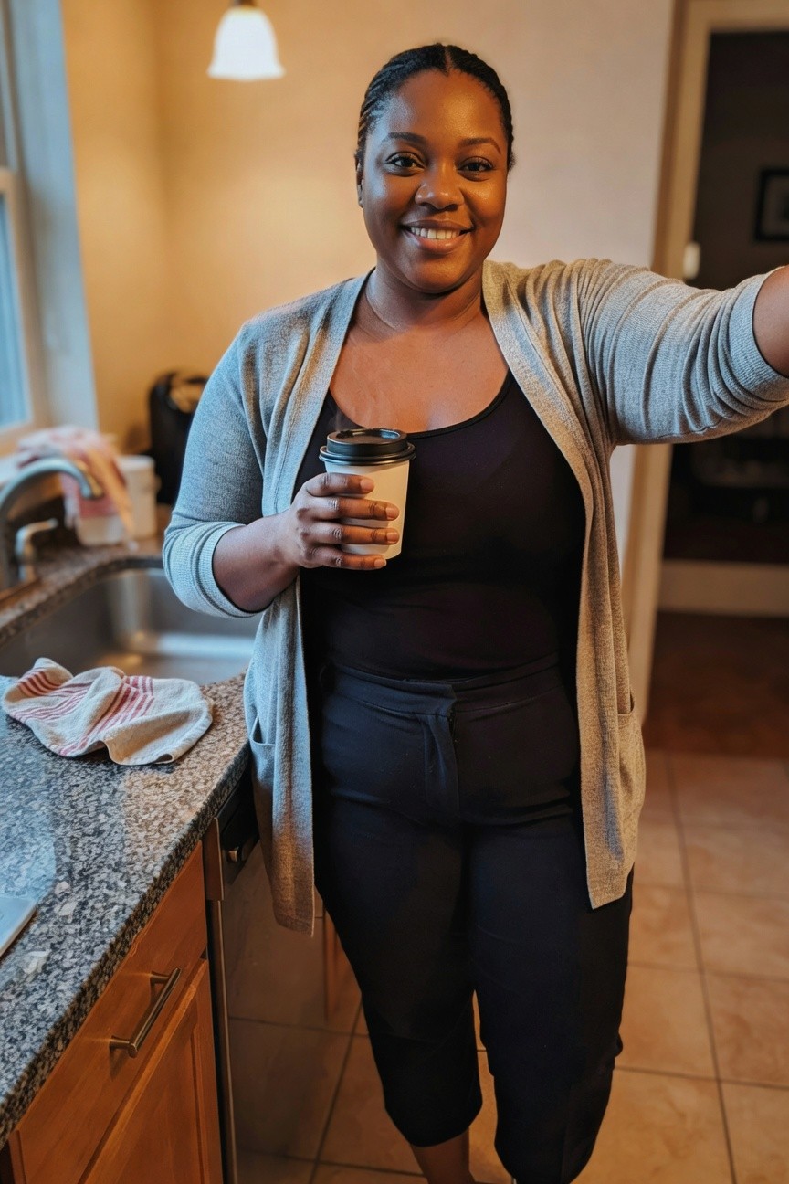 Everyday Black Outfit With A Gray Cardigan