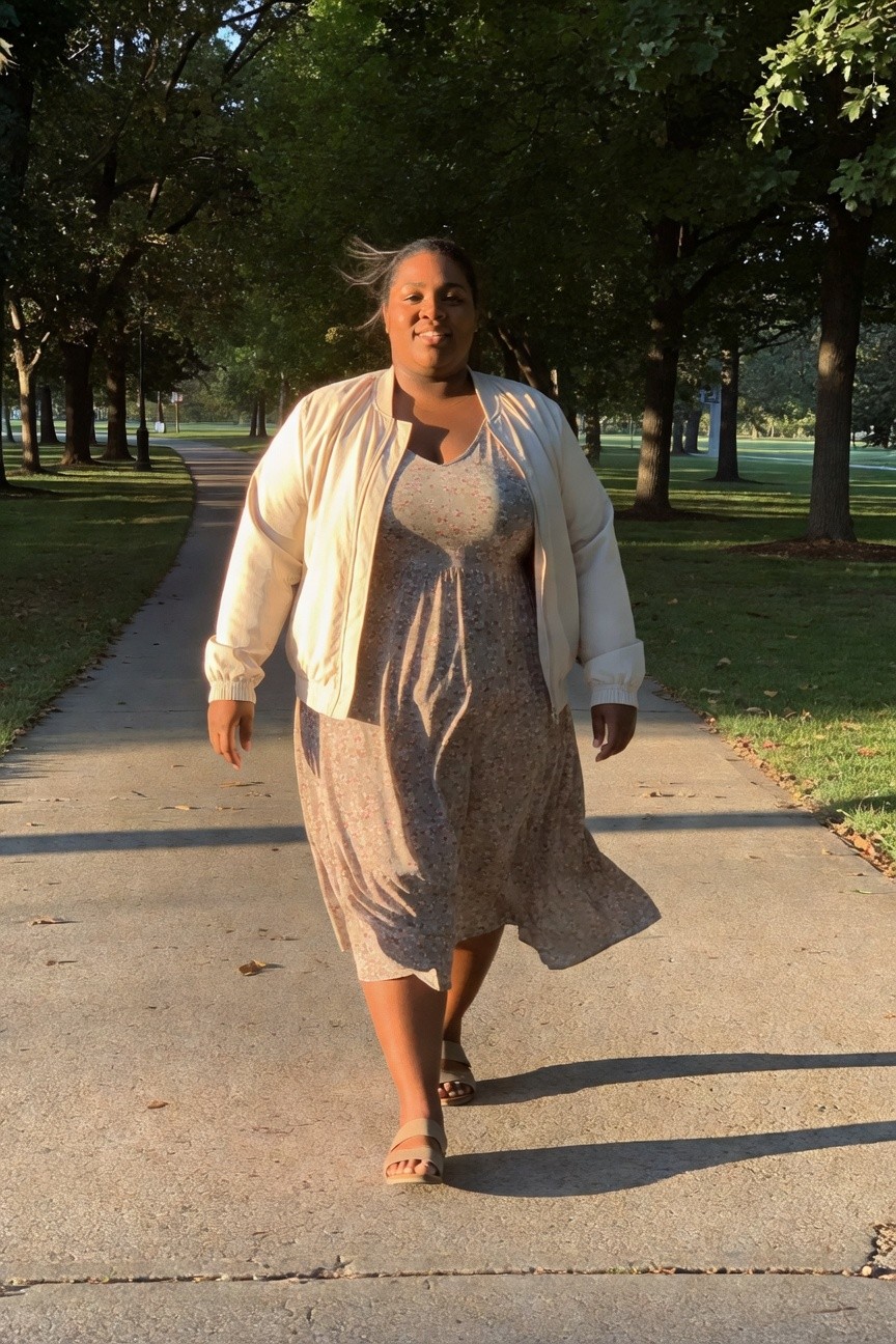 Floral Midi Dress With A Bomber Jacket