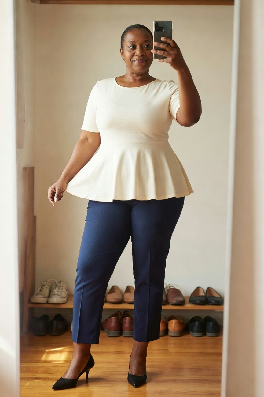 Peplum Top With Navy Pants