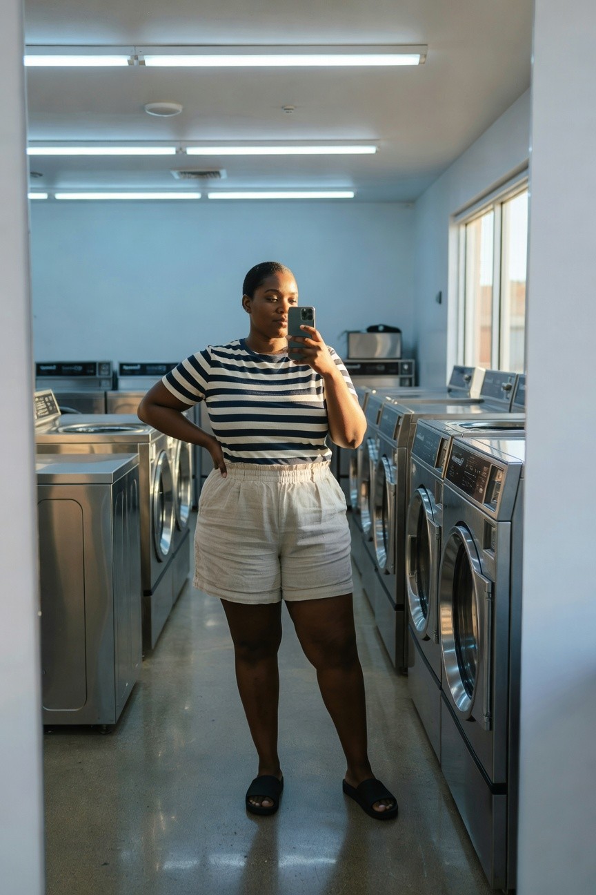 Striped Top With White Shorts