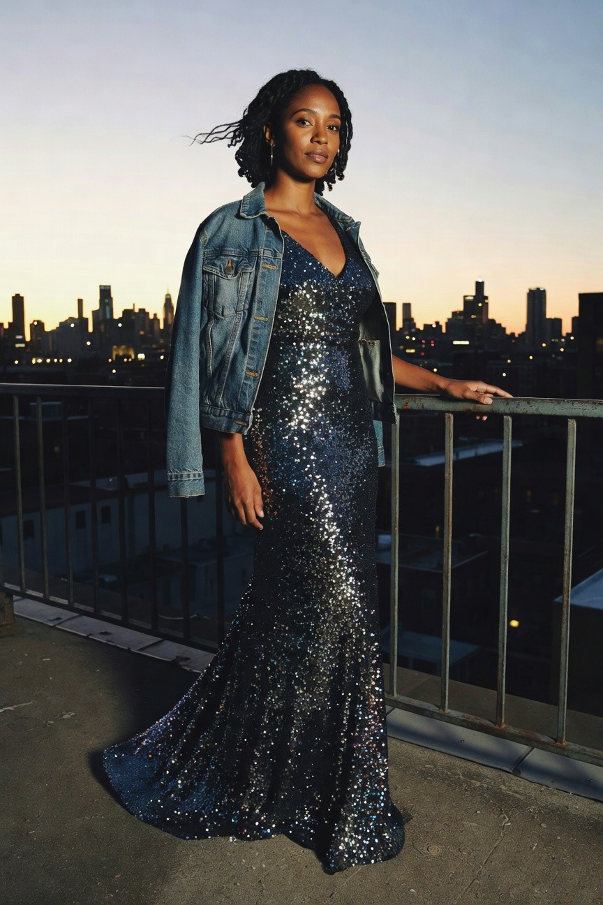 Sequin Dress And Denim Jacket
