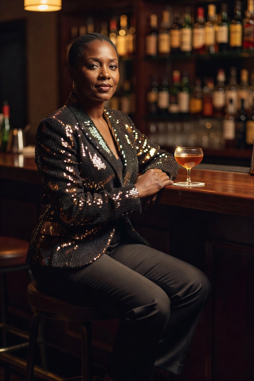 Sequined Blazer With Tailored Black Pants