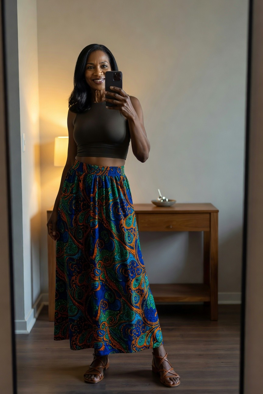 Colorful Skirt And Simple Crop Top