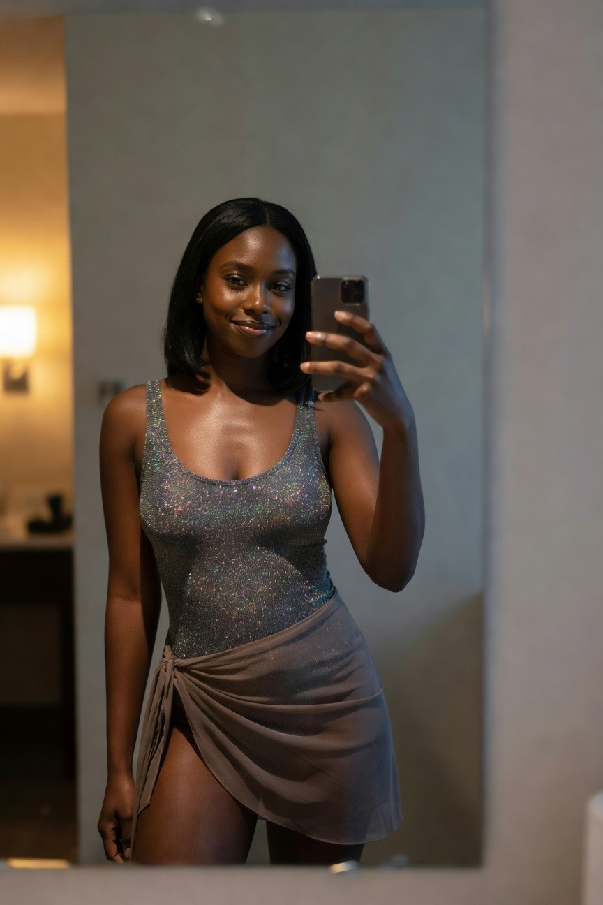 Glitter Bodysuit And Sheer Wrap Skirt