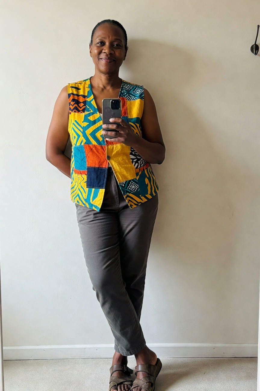 Patchwork Vest With Gray Pants