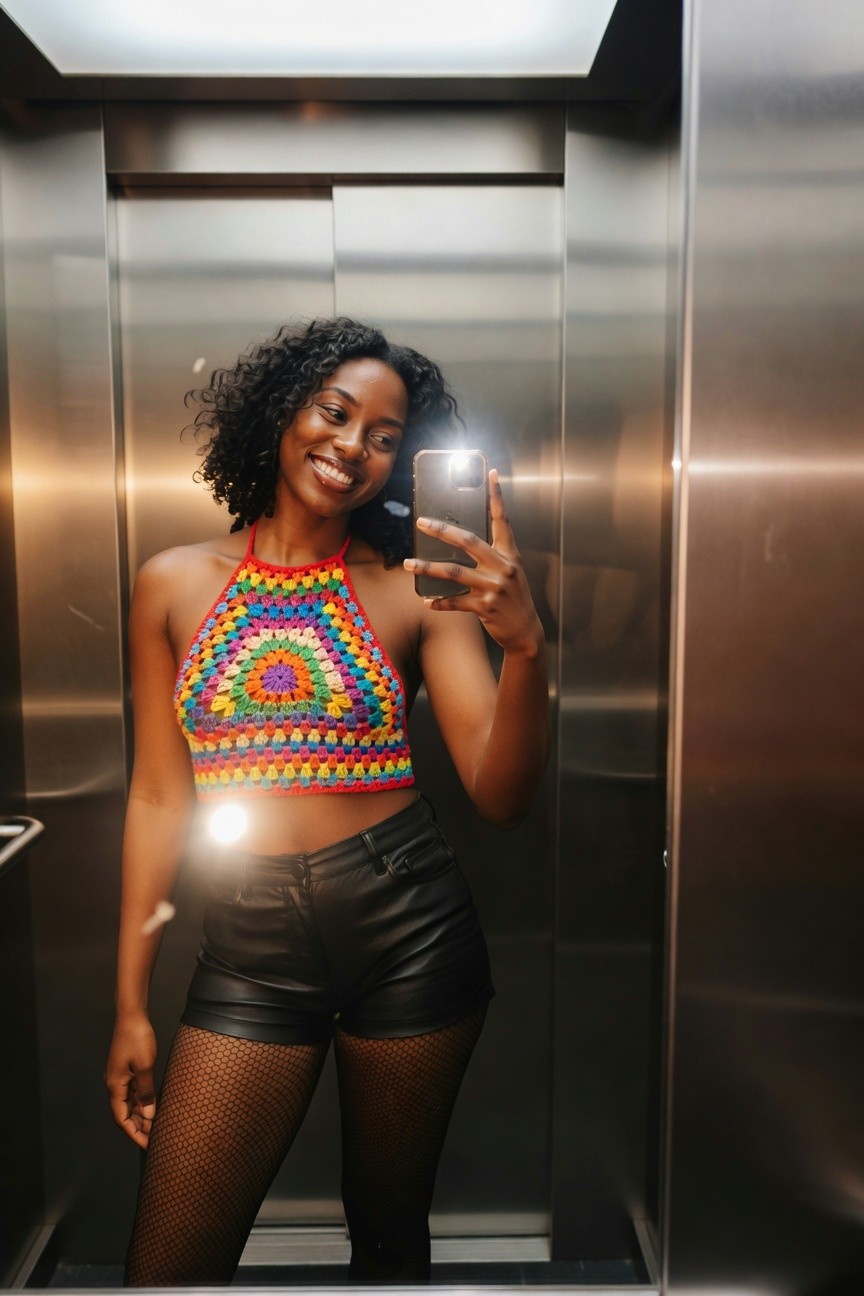 Rainbow Crochet Halter Top Look