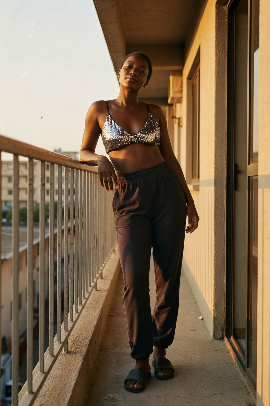 Sequin Bralette With Joggers