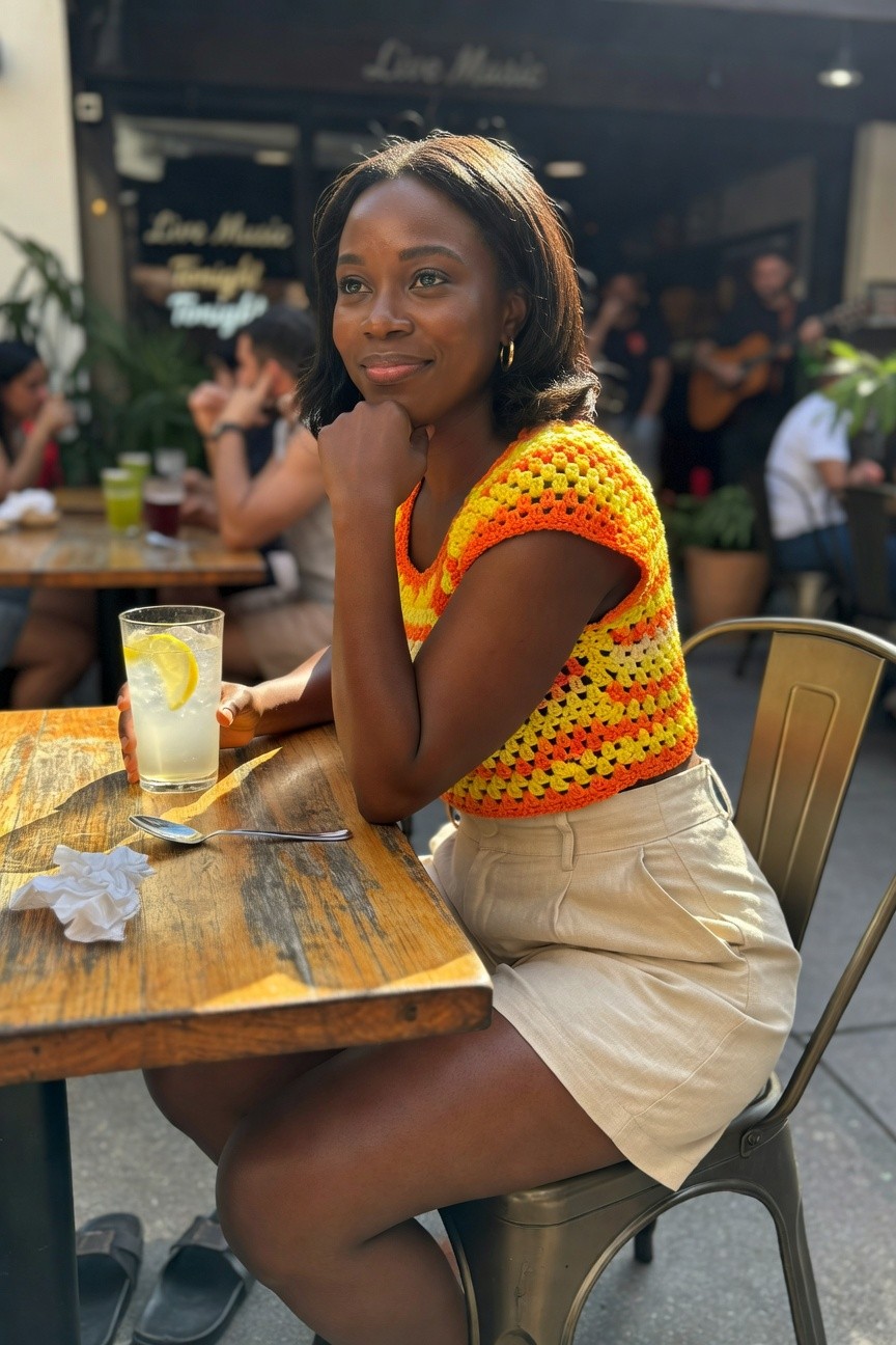 Vibrant Striped Crochet Top With Shorts