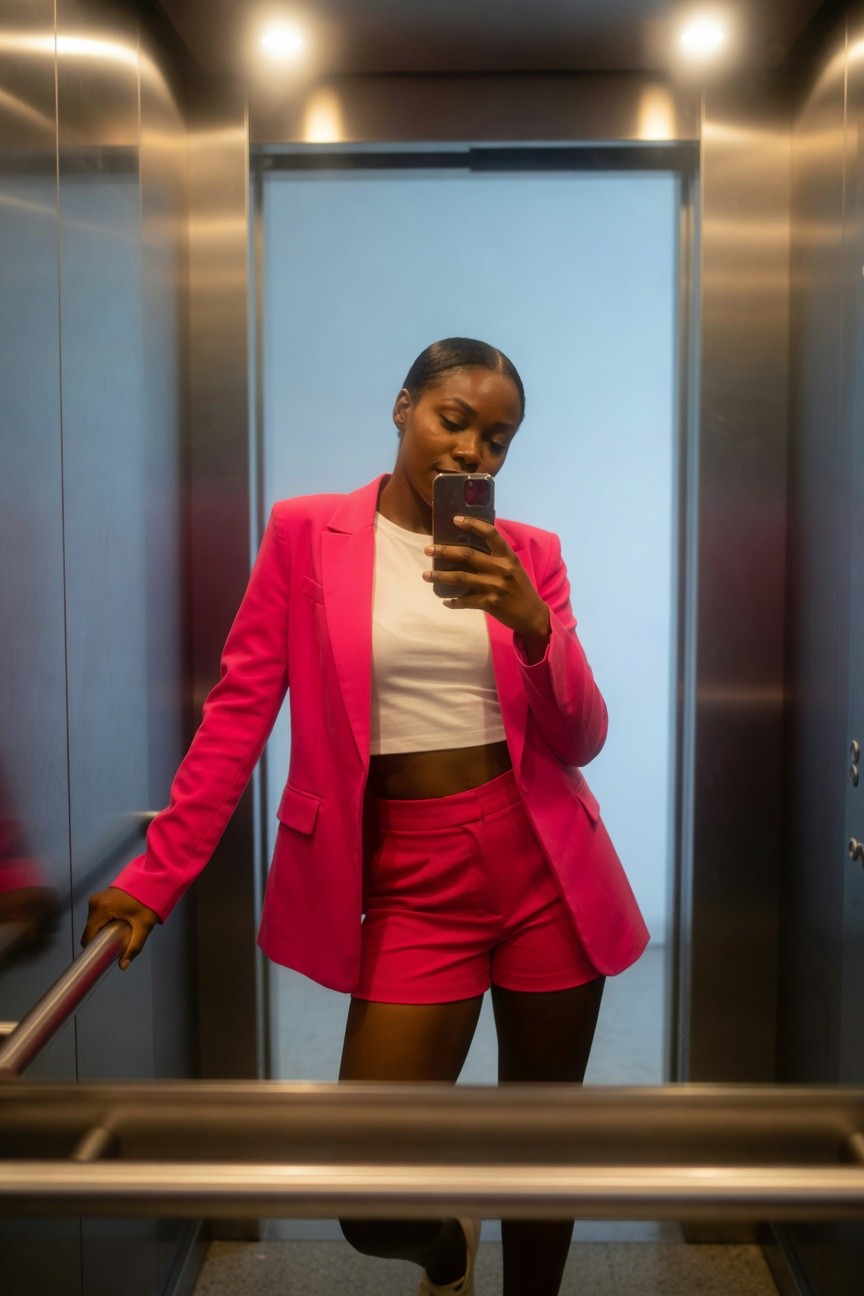 Pink Blazer And Shorts Set